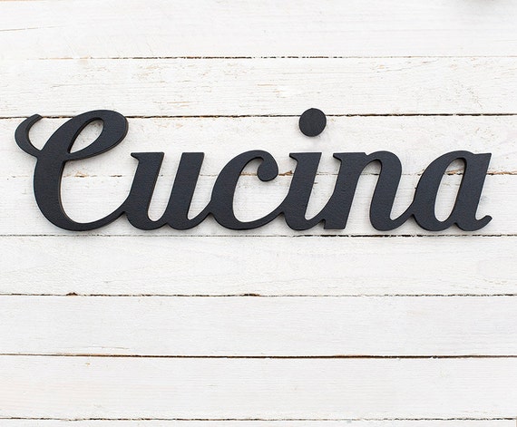 Cucina wooden sign wood italian kitchen black script letters