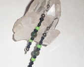 Malachite earrings; Sterling silver and Malachite stone; Czech glass jewelry; Black & Green earrings; Dangling jewelry