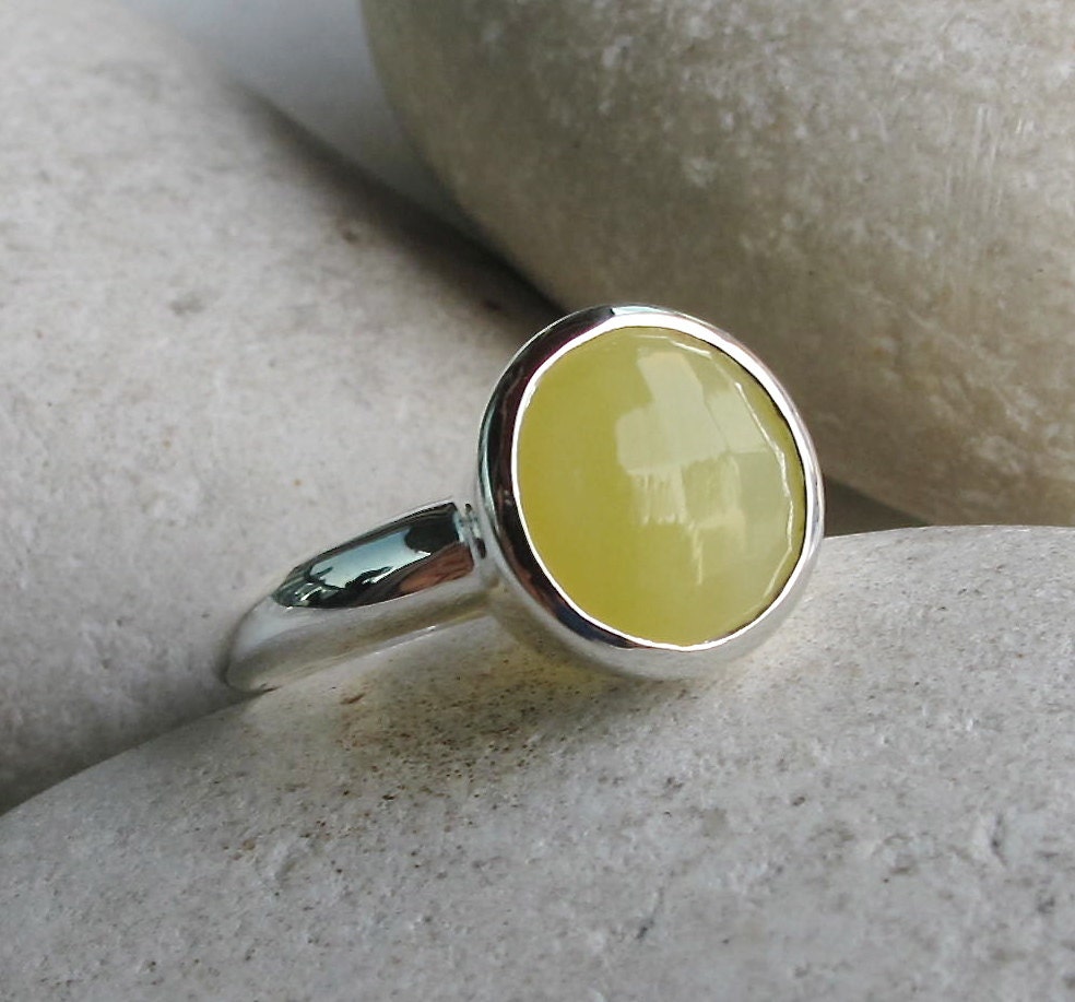 Round Yellow Gemstone Ring Stackable Yellow Stone Ring
