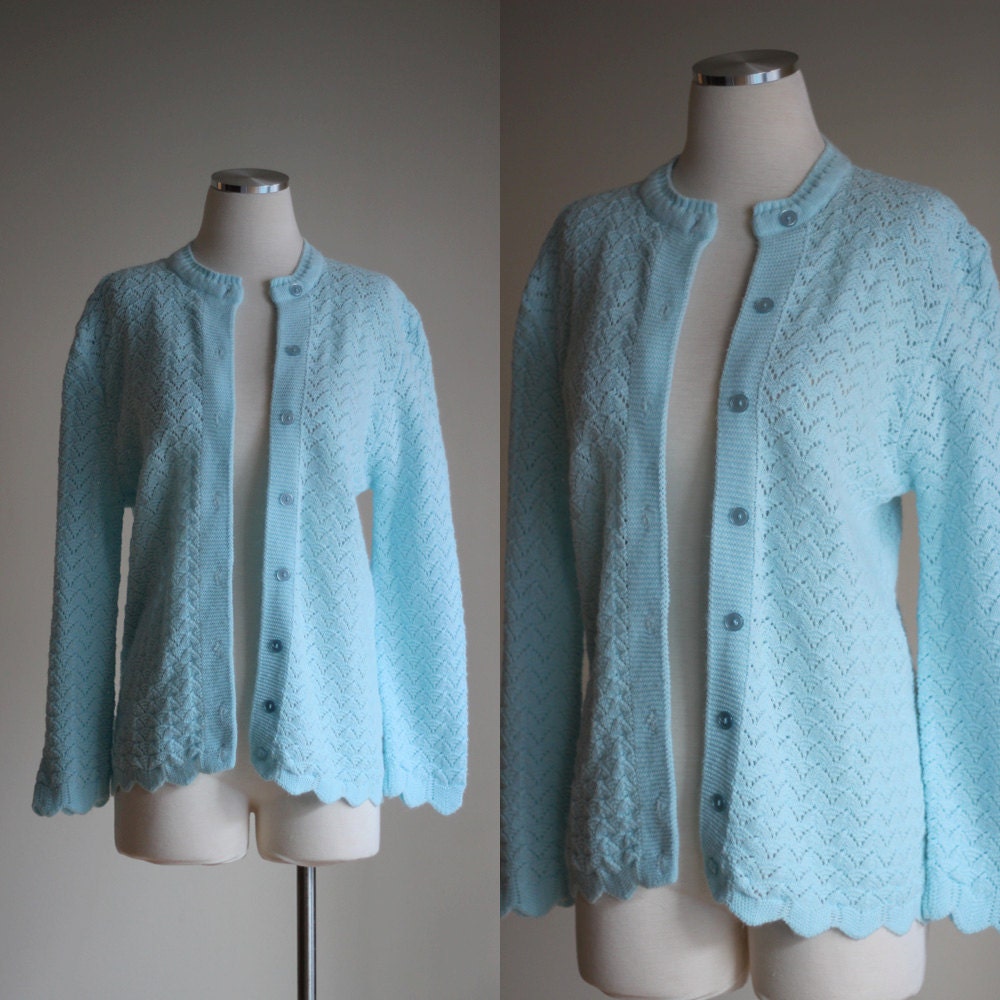 SALE Vintage 60s Light Blue Cardigan Sweater Pastel Blue