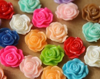 CLOSEOUT - 30 pc. Multi Color Ruffle Rose Cabochons 13mm x 11mm | RES-434