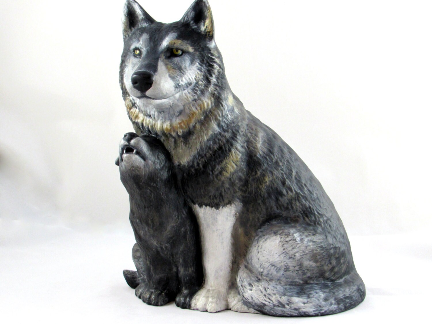 ceramic wolf statue