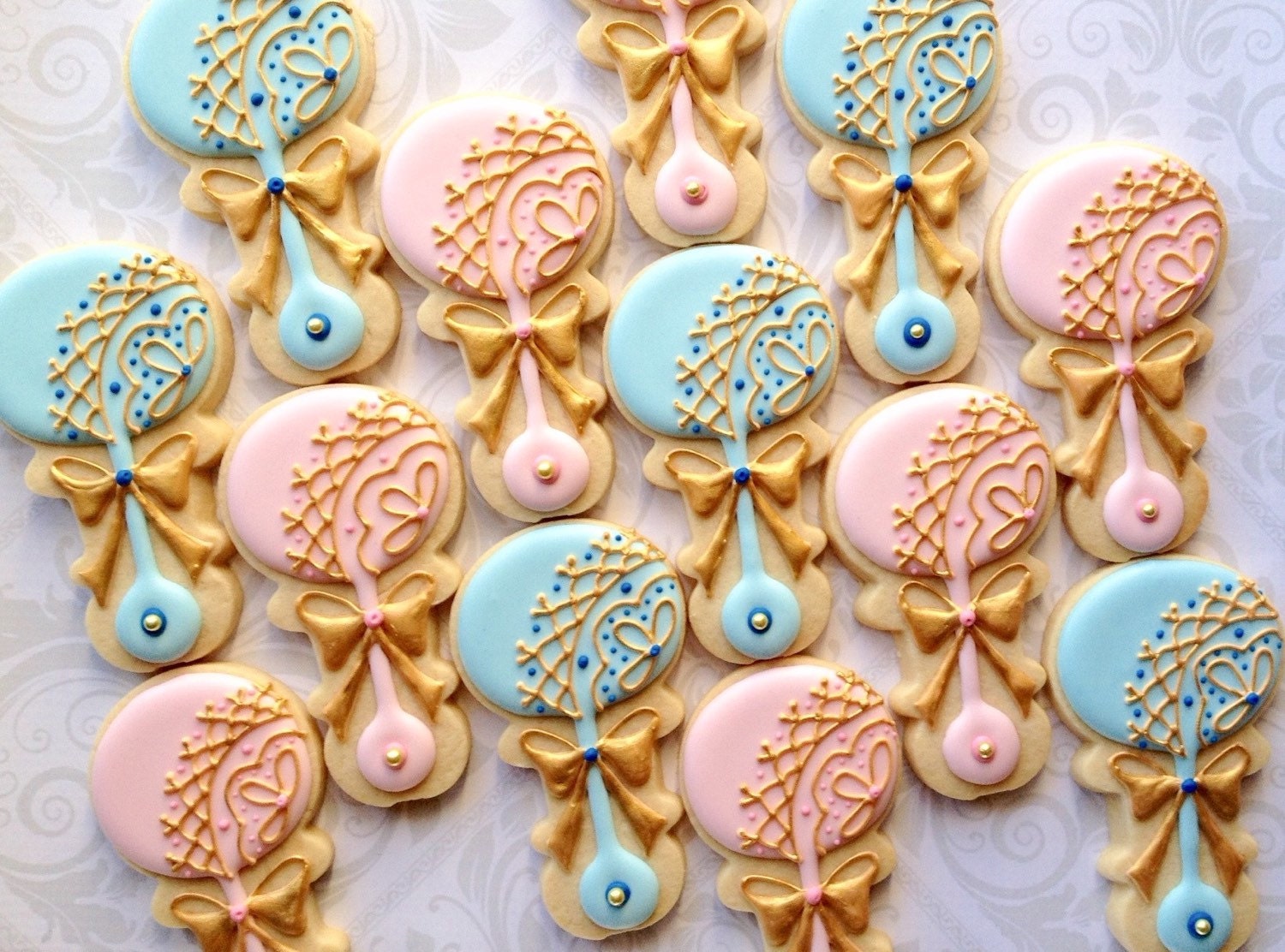 Pastel Henna Inspired Baby Rattle Cookies One Dozen