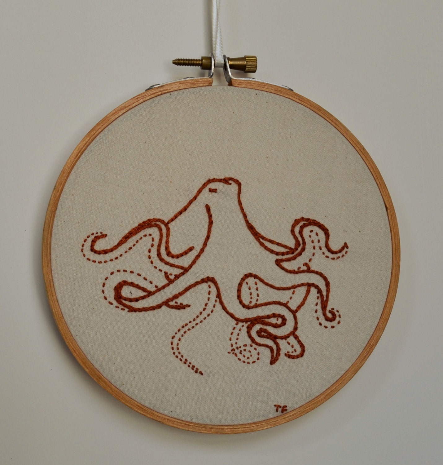 Octopus Embroidery hoop art sepia