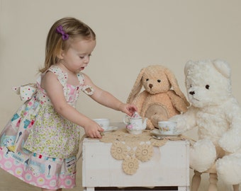 Tea Party Apron Knot Dress- tea party dress - Tea Dress - Tea Party Knot Dress - Apron Knot dress - Tea Knot jumper- matching doll dress