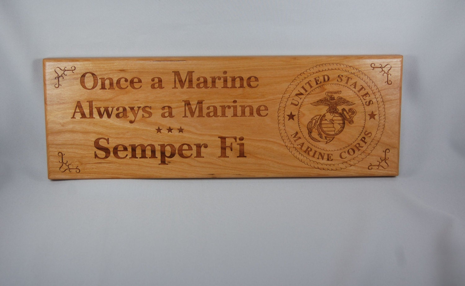 US Marine Corps Sign & Emblem Laser Engraved on 15 X