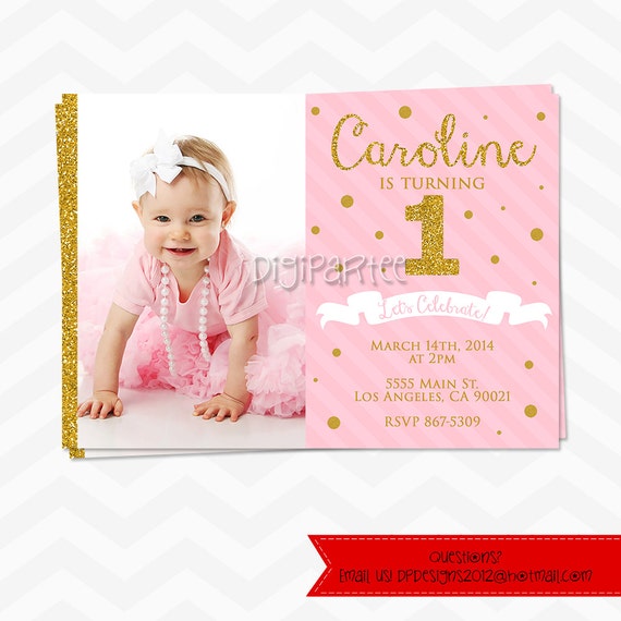 Pink And Gold Birthday Invitation