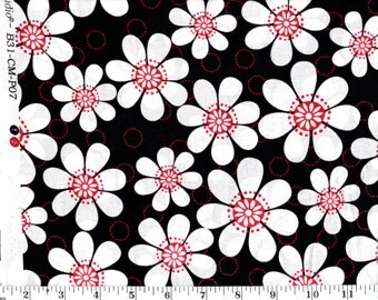 1 Yard, White Flowers on Black Brother Sister Design Studio B31-CM-P07