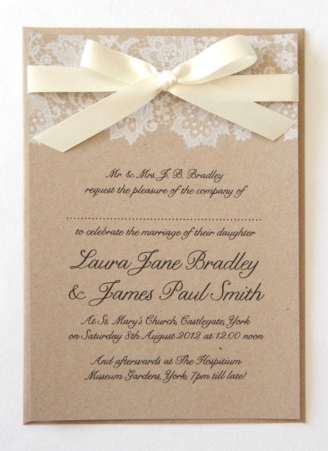 Ribbon and Lace Wedding Invitation SAMPLE