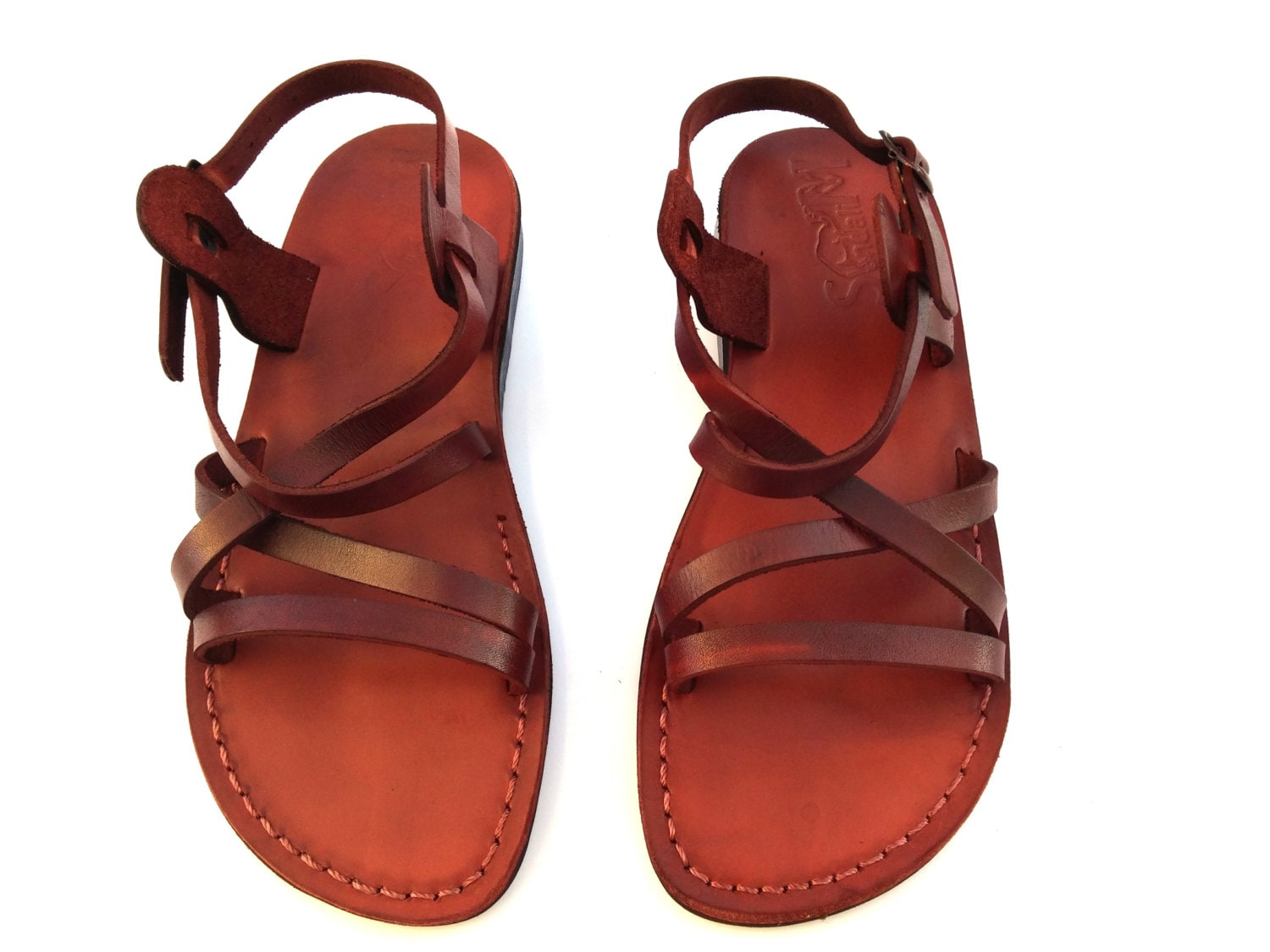 Brown Genuine Leather Strappy Sandals for Women Flip-Flops