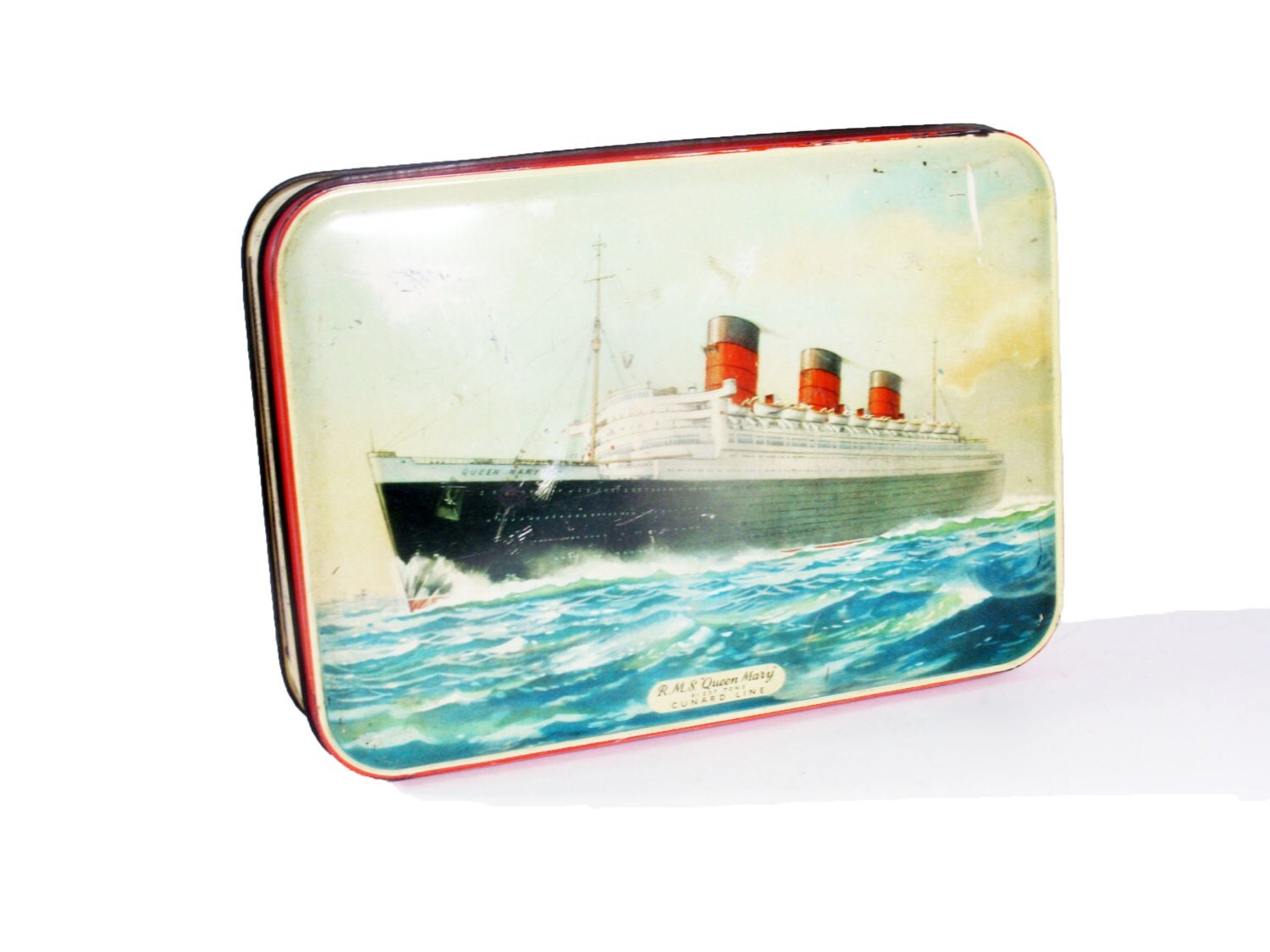 Tin Box, Queen Mary Cruise Ship Souvenir, England, Bensons