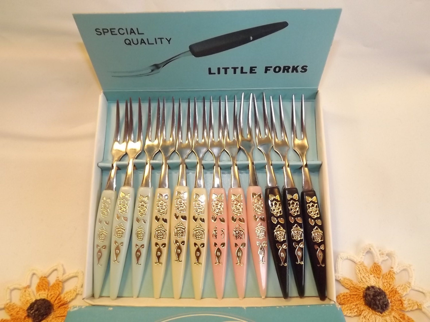 1 Dozen Vintage Little Forks, Special Quality, Stainless Steel Serving Forks, Multicolored Pack