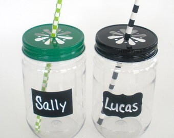 Plastic Mason Style Jars with “FREE" Chalkboard Labels and Daisy Lids / “Minecraft" Party Mix…/ 10 Jars, 10 Lids & 10 Labels