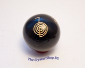 CYBER Sale! Reiki Symbols Black Agate Crystal Sphere 4 Reiki Symbols on a Sphere! 1 3/4 inch