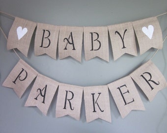 Baby Name Burlap Banner - Custom Order Baby Name Bunting- Rustic Burlap Photo Prop Garland - Baby Shower Name Banner - Nursery Decor Bunting