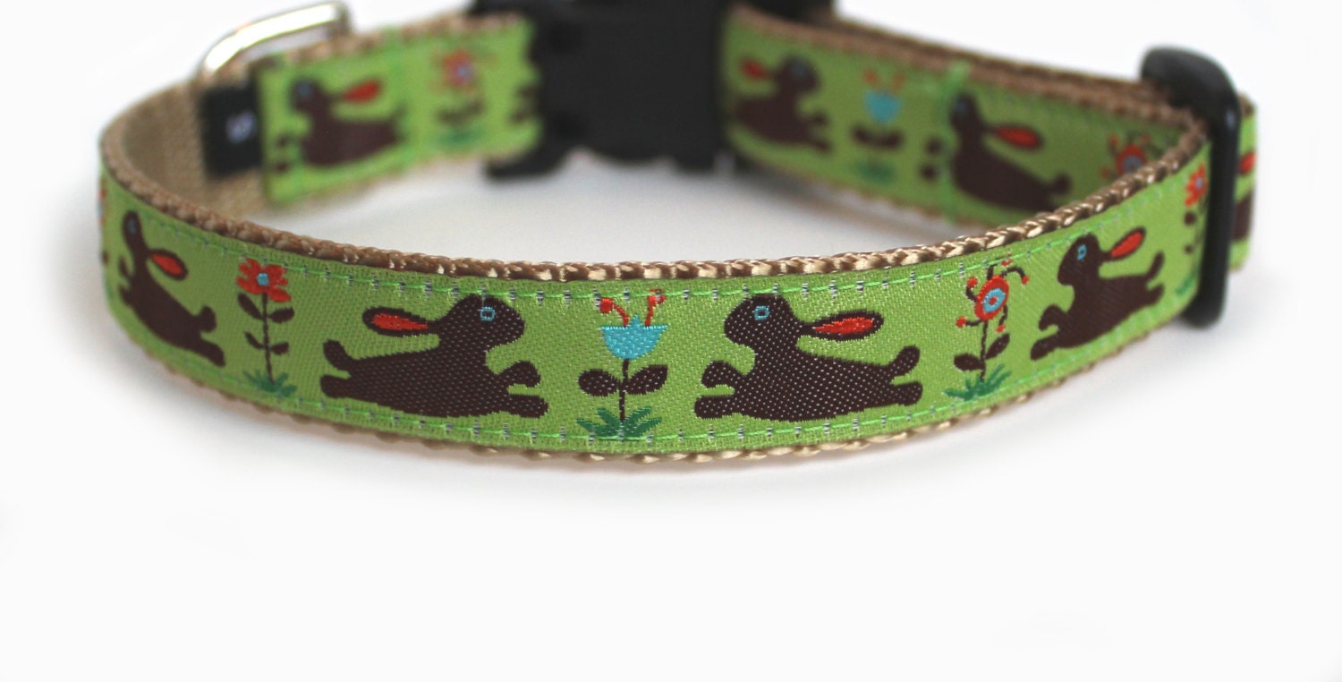 Dog Collar with Bunnies Green Easter Girl or Boy Dog Collar