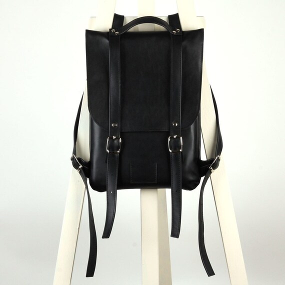 Black leather backpack rucksack / To order / Black Leather