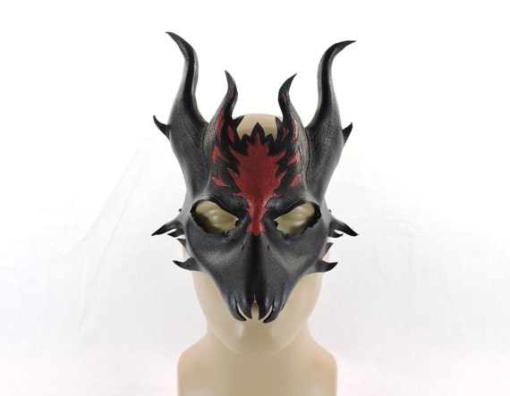 Dragon Mask Black And Red Leather Demon With By Hallowedhauntings 5960