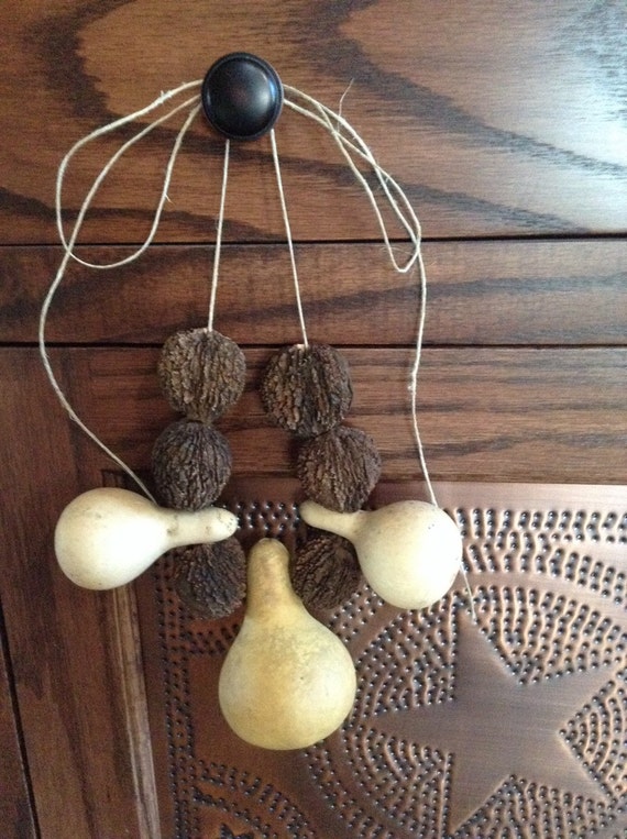 Primitive Gourd Garland with Black Walnuts Pie Safe Decor
