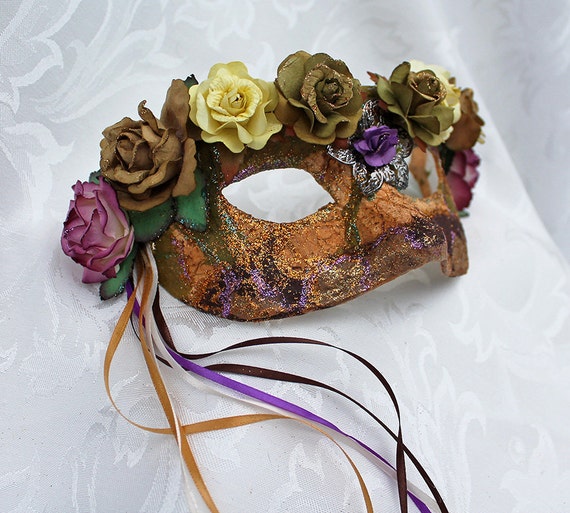 Autumn Tone Mulberry Flower and Mulberry Paper Renaissance Fair Wear Masquerade Mask