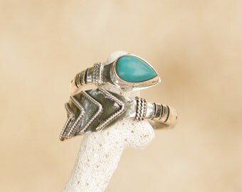 Arrow Ring, Sterling Silver Turquoise Ring, Boho Chic Sterling Silver Natural Turquoise, Adjustable Ring, Bohemain Ring