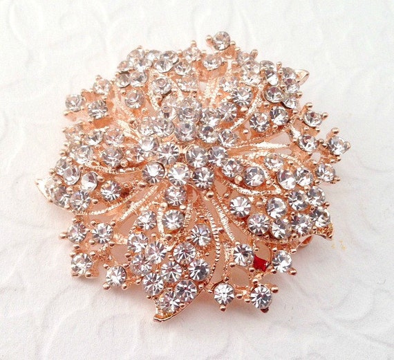 Rose Gold Rhinestone Brooch Flat Back by AliciasOddities on Etsy