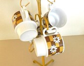 mid century metal coffee stand and mug set