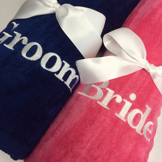 Embroidered Bride and Groom Beach Towel Set by PremiereEmbroidery