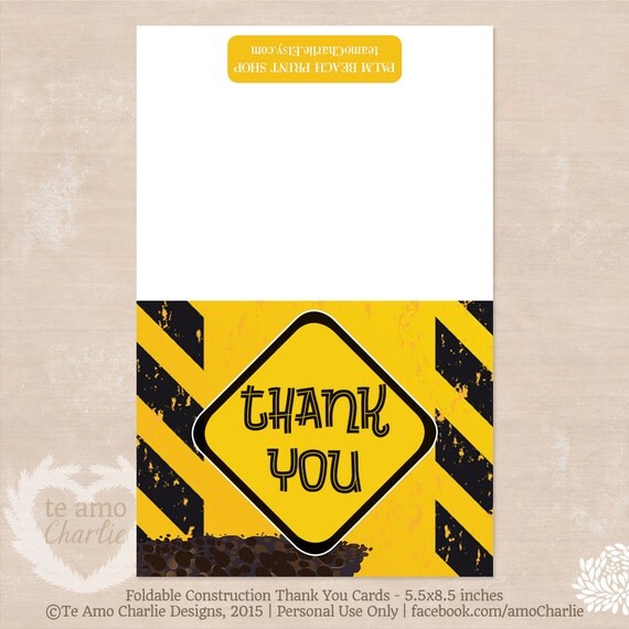 Construction Theme Thank You Card Printable by PalmBeachPrints