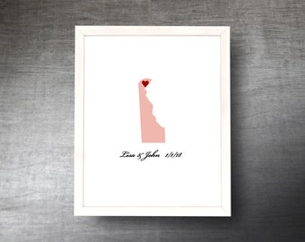 Delaware Wedding Guestbook Alternative - Hand Cut Wedding Guest Book - Delaware State Shape - Guest Poster - 4 Colors and Sizes