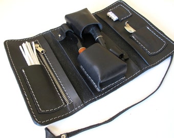 Handmade leather case for two pipes available in three colors