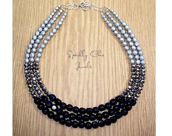 Black and Silver Color Block Necklace