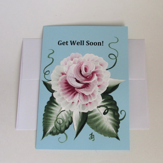 Items similar to Get Well Soon Greeting Card Blue with Handpainted