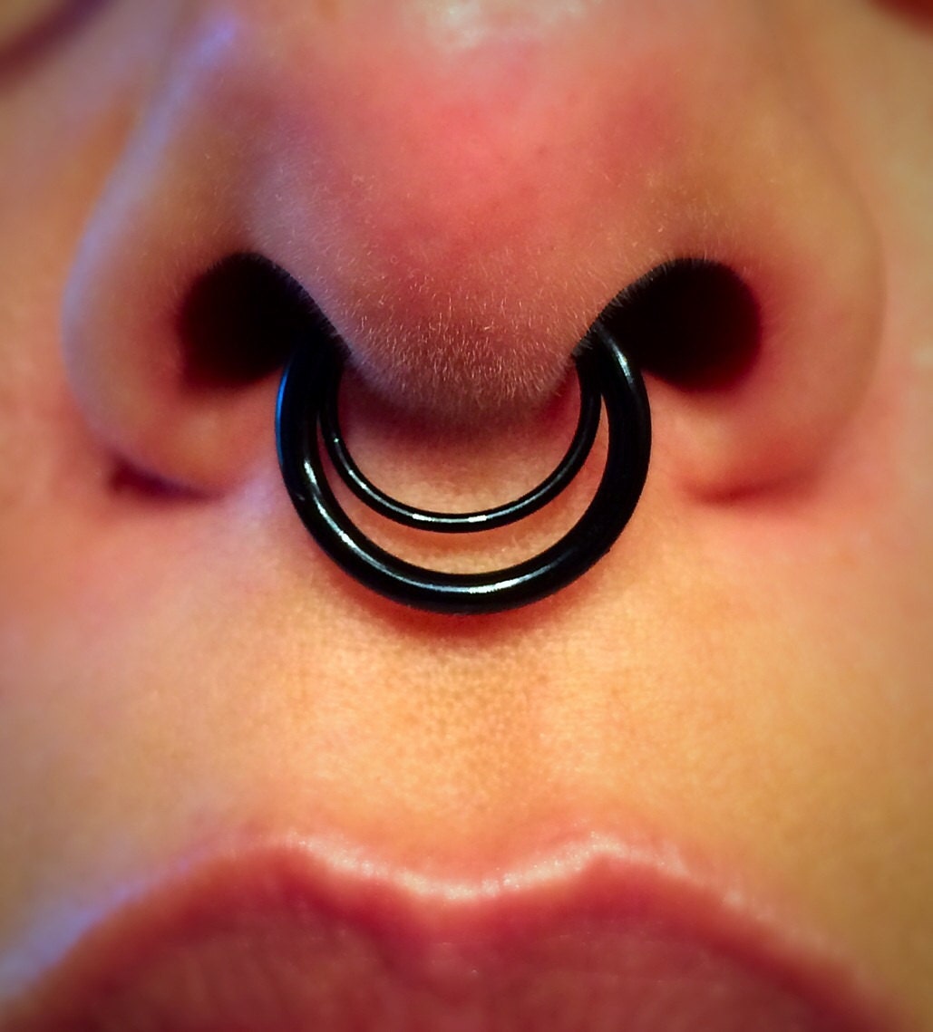 sale Black Double Septum Ring  set of 2 rings  Wire Nose by Junylie 