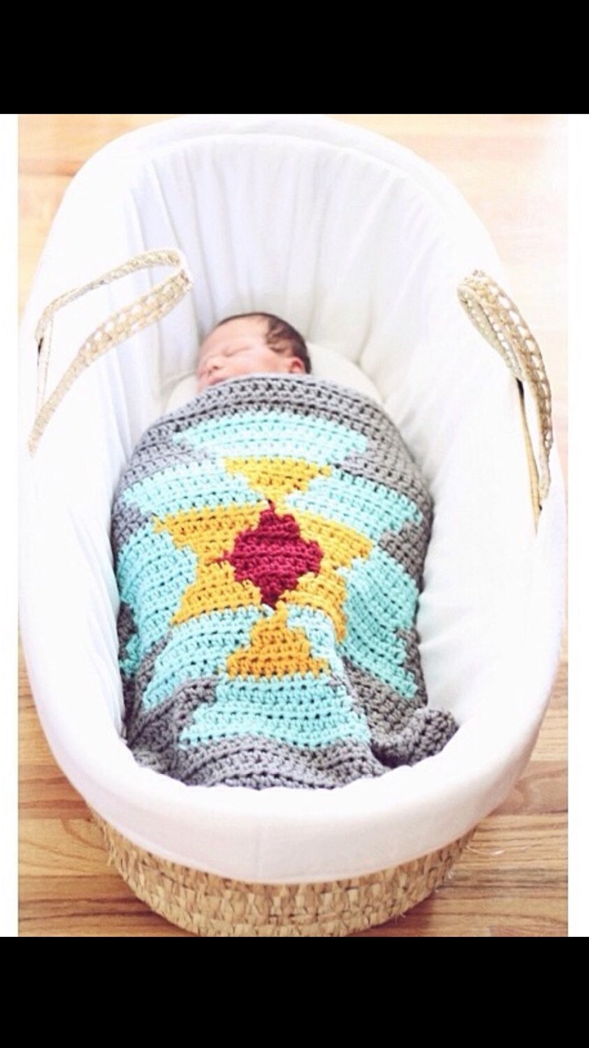 Aztec Tribal Crochet Blanket Throw Baby Home Knit Decor Serape