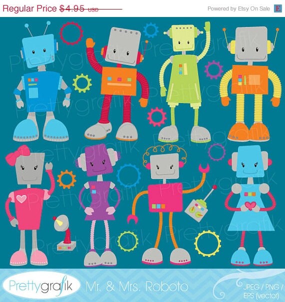 80% OFF SALE robot clipart commercial use, vector graphics, digital clip art, digital images - CL520 Il_570xn
