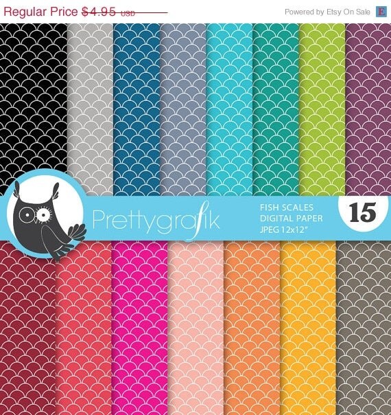 80% OFF SALE fish scales, rising sun,digital paper, commercial use, scrapbook papers, background - PS632 Il_570xn