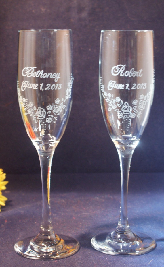 2 Personalized Wedding Champagne Flutes With Engraved Floral   Il 570xN.756018534 Rggv 