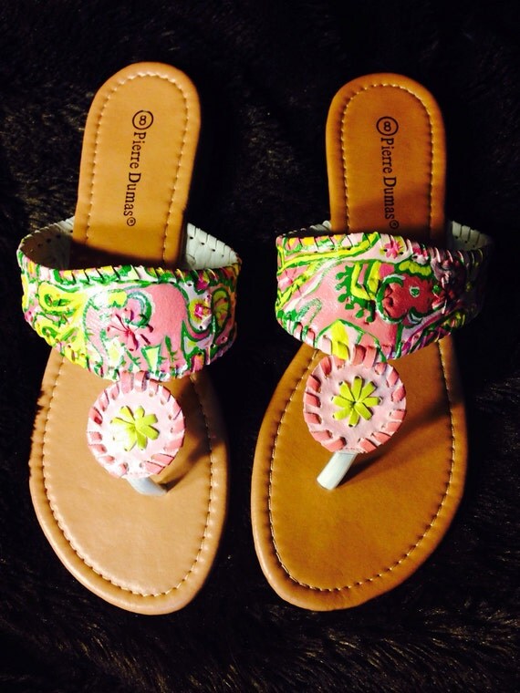 Items similar to Lilly Pulitzer Inspired Hand-Painted Jack Rogers Look-Alikes in 