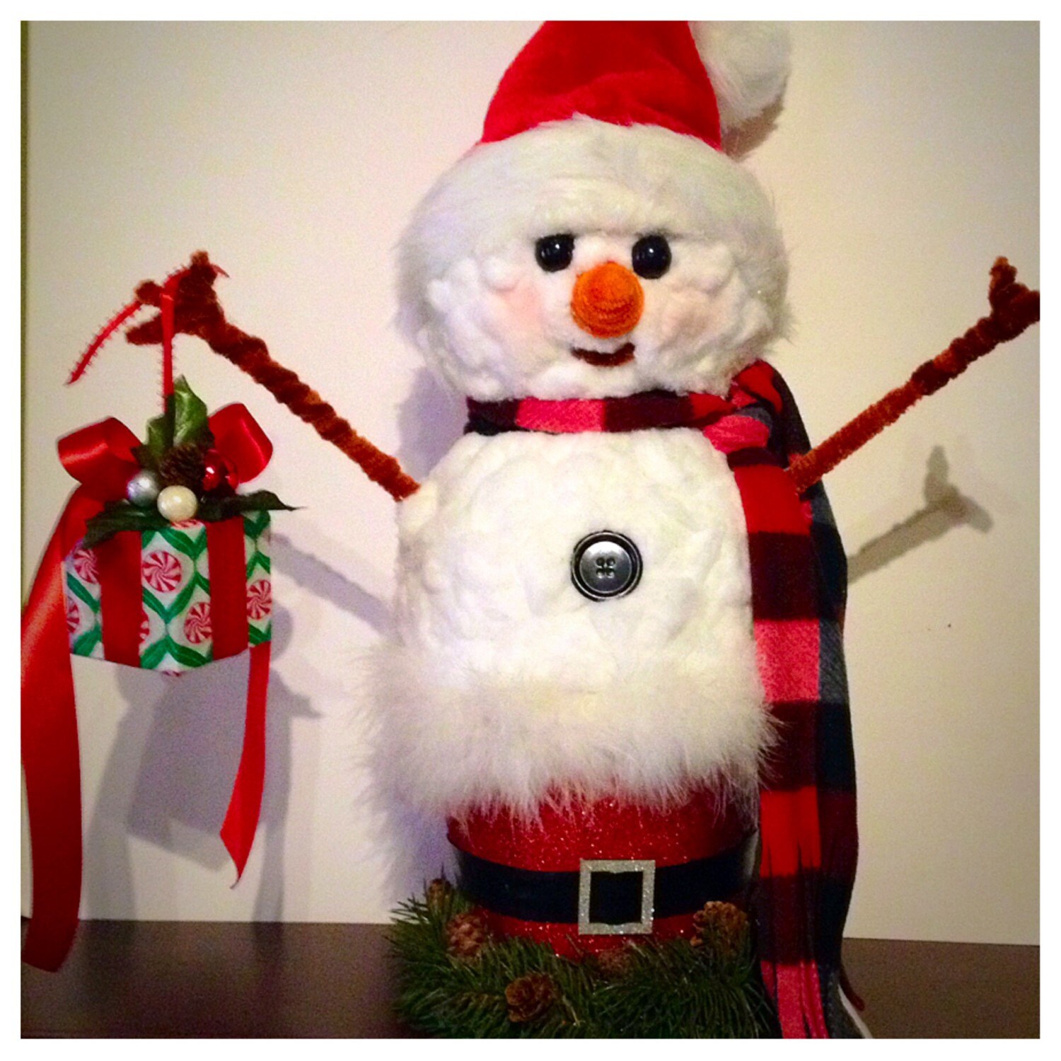 Handmade OOAK Snowman, Gift Giving Snowman, Table top decoration or centerpiece, fluffy snowman