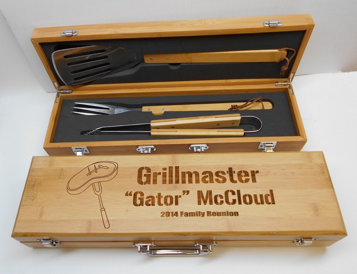 Personalized Bamboo Barbeque Tool Set Gift for Groomsman
