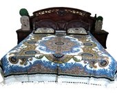 3pc Handloom Cotton Bedding Bedspreads India Inspired Boho Bed Cover