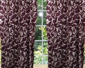 plum Curtains Boho Decor Designer Printed Tab Top Drapes Window treatments Panels 108inches