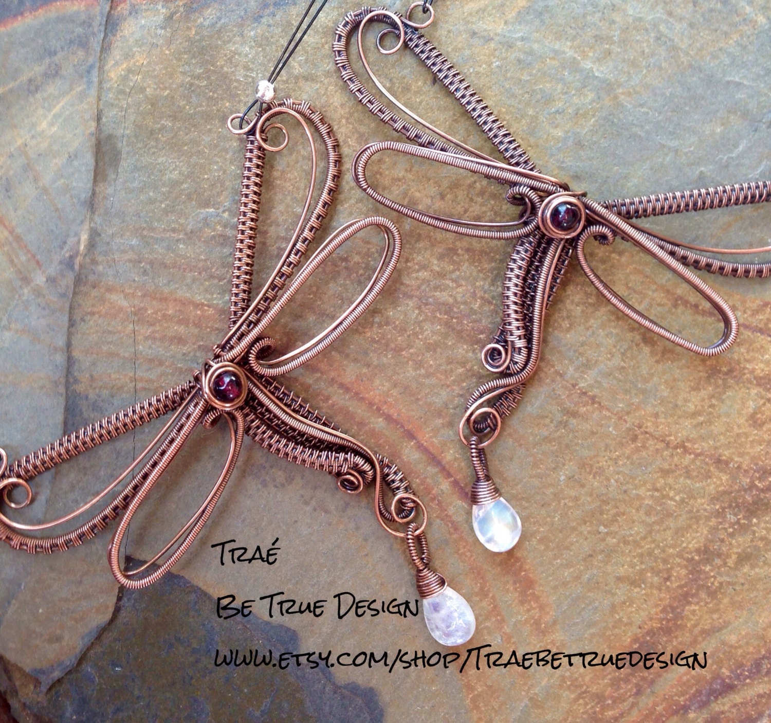 Dragonfly Copper Wire Weave With Moonstone. by Traebetruedesign