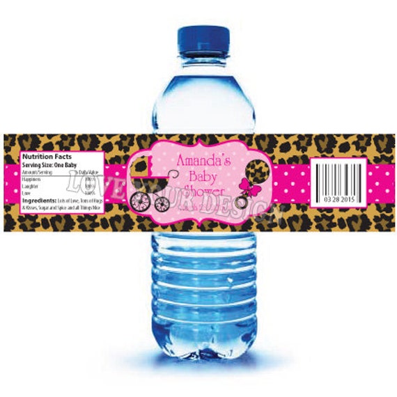 shower bottle baby vintage water labels file Labels Leopard printing Diva Shower pdf for Bottle Baby Water for