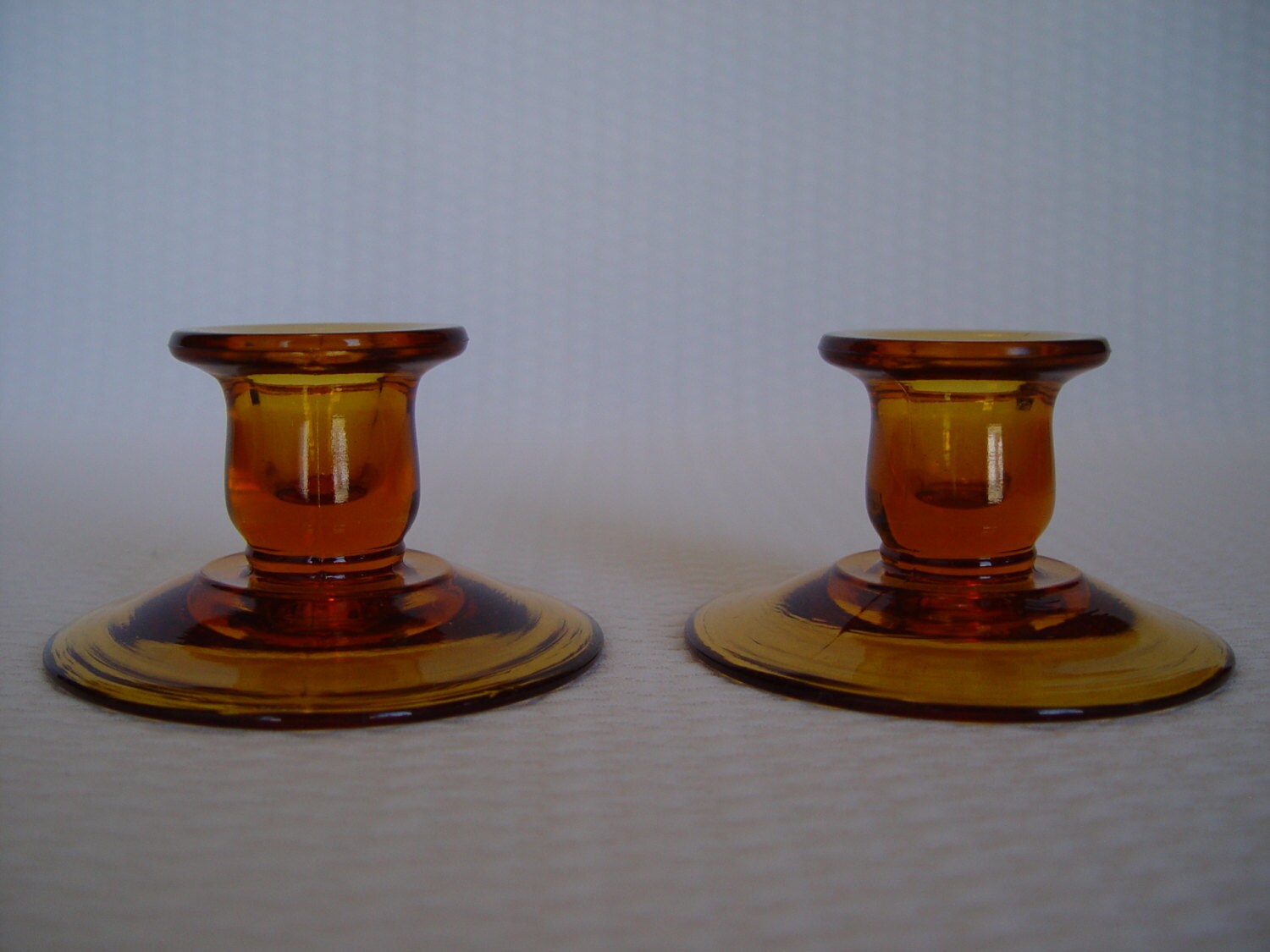 Amber Glass Candle Holder Pair Amber Glass