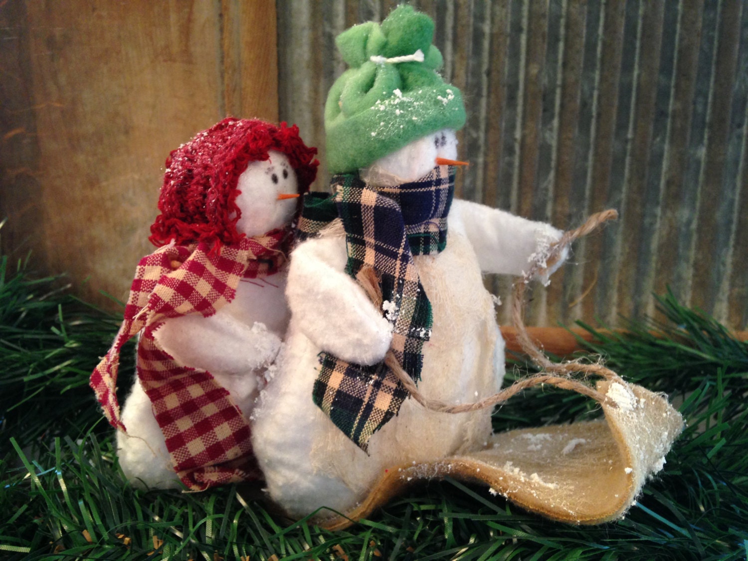 Winter Sledding Snowman, Mr. and Mrs. Sledding Snowman Decoration Doll