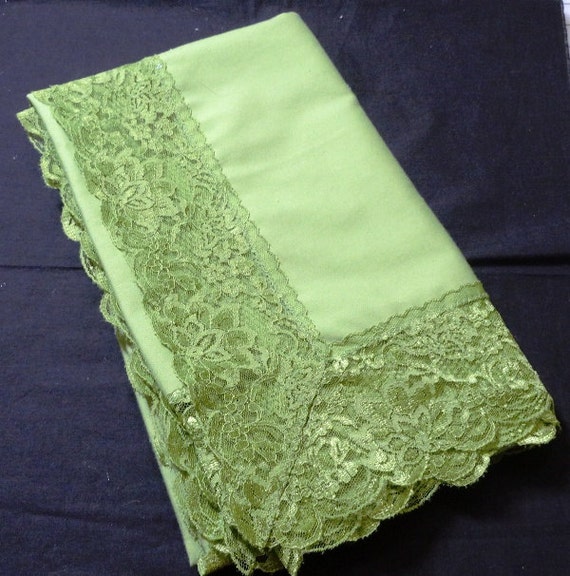 Pretty Olive Green Tablecloth with Wide Lace Green Trim 55 x