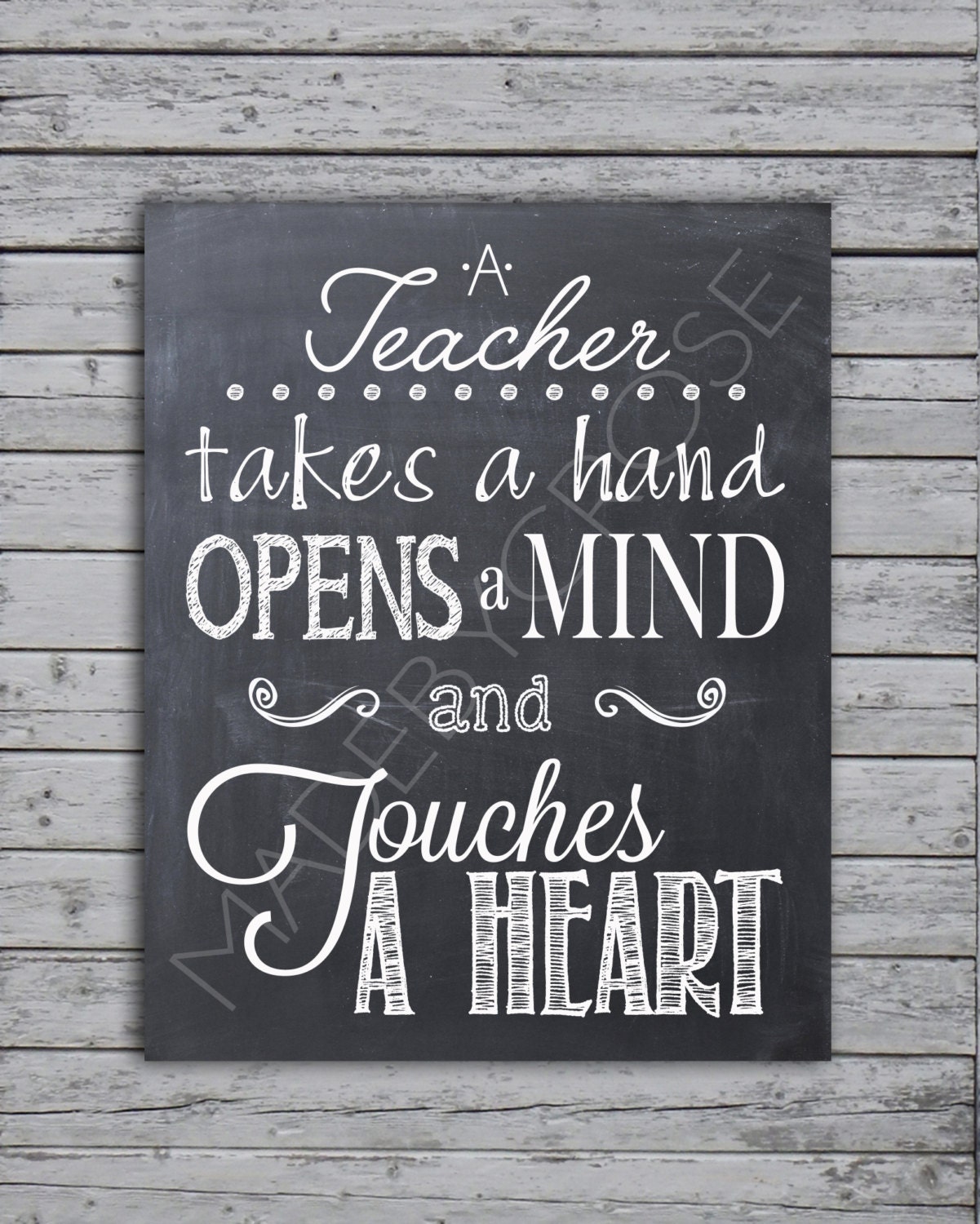 Teacher Chalkboard Print A teacher takes a hand opens a