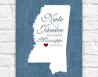 Gift, Mississippi Ma p Print, Personalized State Art, Jackson, MS ...
